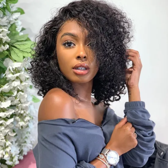 Wholesale Cheap 10A Short Curly Bob Wigs for Black Women Natural Curly Bob Lace Front Wigs for African American