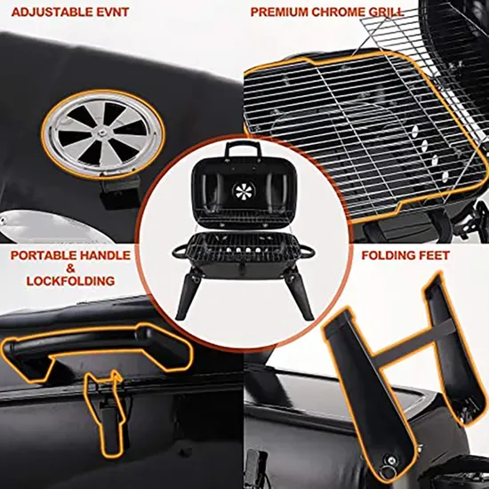 18 Inch Stainless Steel Suitcase-Style Smoker Portable Folding Table Top Grill