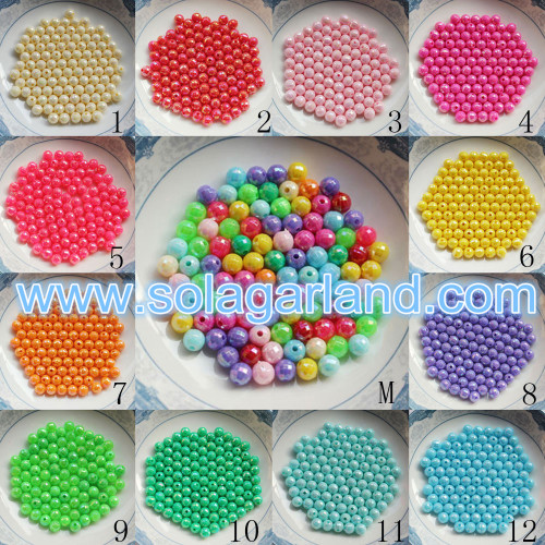 6MM okrągłe plastikowe mikro grube koraliki AB Gumball Beads Charms