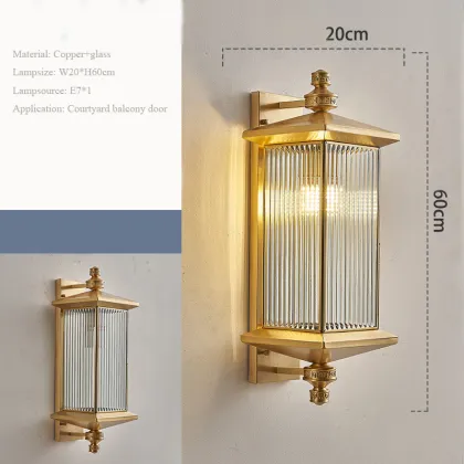 Copper Chinese Style Waterproof Wall Lights for Courtyard and Villa Exterior Lighting