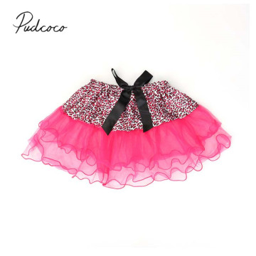 2020 Baby Summer Clothing 2-8T Baby Girls Leopard Skirts Mesh Patchwork Ruffled Sundress Ballet Dance Gown With Bowknot