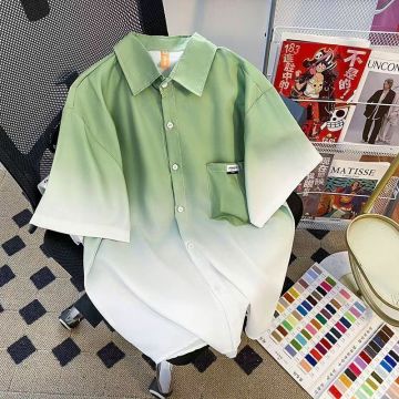 Gradient Color Men Casual Short Sleeve Shirt