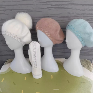 Feste Farbe Custom Angora Strick Beanie und Handschuhe für tägliche Verschleiß