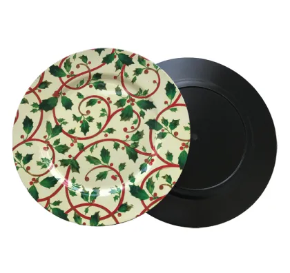 Plastic Plate with Holly Printing