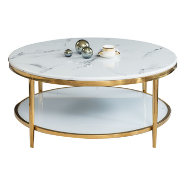 2017 Moderne ronde witte salontafel met gouden frame