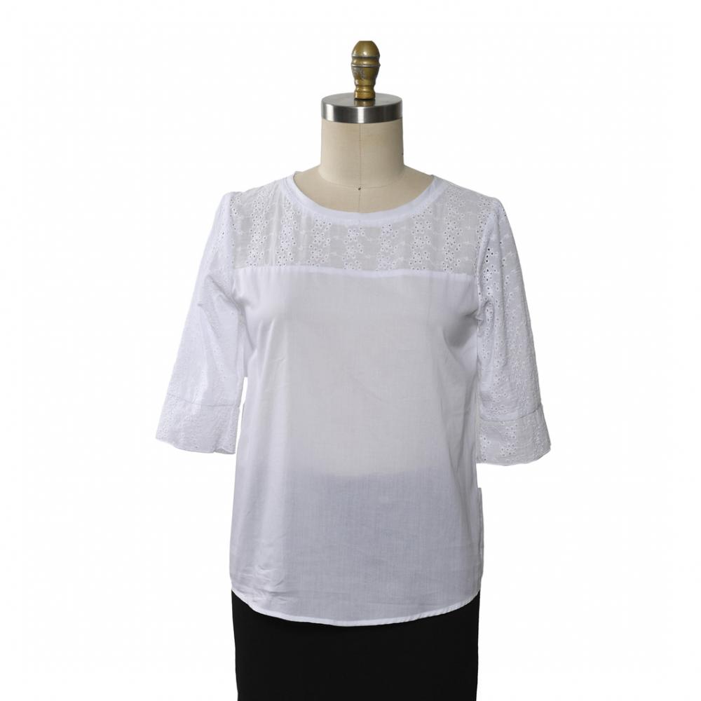 Ladies Top Short Sleeve Cotton Embroidery