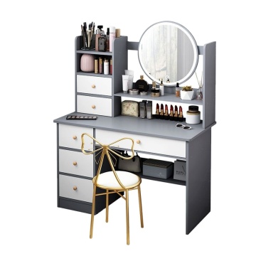 Heißer verkaufter Make -up -Schminktisch mit LED -Leuchten, rotierendem Design und großen Aufbewahrungsschubladen