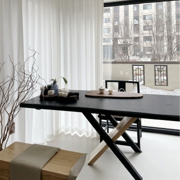 Nordic ash wood plank black dining table