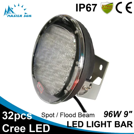 Waterproof Black 9inch 96w led tractor work light car led light bar off road led light bar