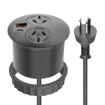 AU Plug 80mm Flush Mounted Desktop Power Grommet with 2 AC Outlets and 20W USB A+C Fast Charging