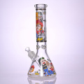 35 cm / 13,8 pouces, verre hippies, bang de bécher en verre avec autocollants de dessins animés, pipe d'eau en verre borosilicate, bang en verre, narguilé en verre