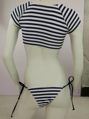 2017 New Arrival Women Short Sleeve Striped Bikini Set