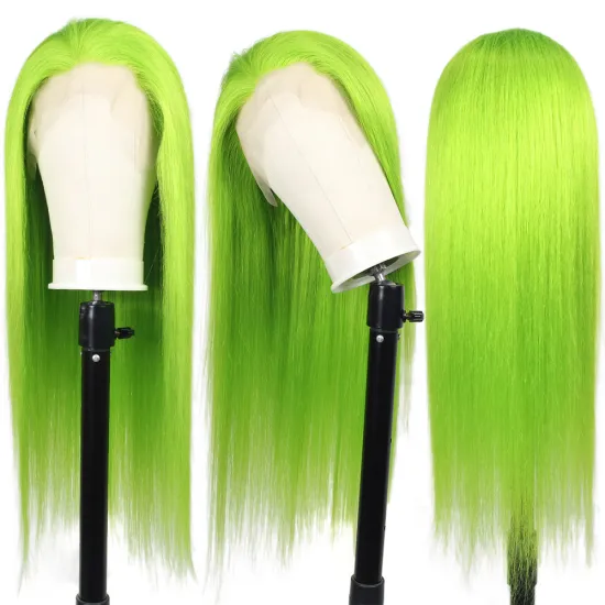150% Density Light Green, Remy Hair Green Straight,Highlight Brazilian Virgin Hair Lace Front Wigs Human Hair for Black Women