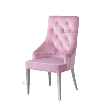 Modern Pink Velvet Dining Chairs with Metal Chrome Legs