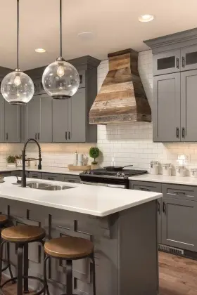 Modern Stone Kitchen with Marble Island and Custom Cabinets