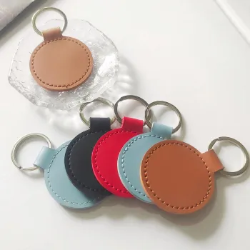 High Quality Genuine Leather Round Personalized Printed Keyring