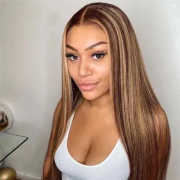 13X4 Lace Front Wig Straight Honey Blonde Brazilian Remy Highlight Ombre Lace Front Human Hair Wigs For Women Bleach Knots