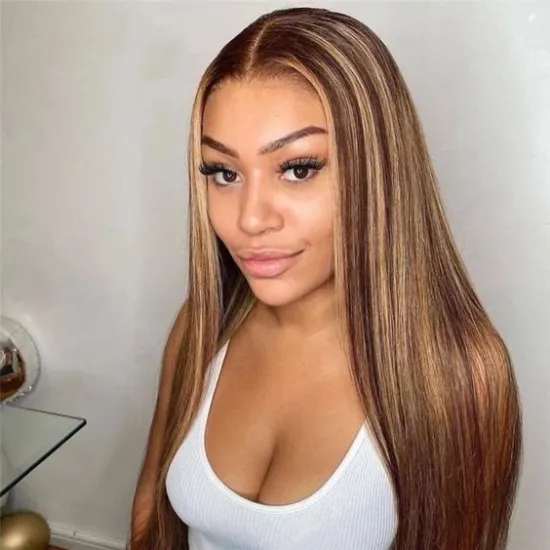 13X4 Lace Front Wig Straight Honey Blonde Brazilian Remy Highlight Ombre Lace Front Human Hair Wigs For Women Bleach Knots