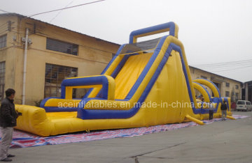 Classic Yellow and Blue Inflatable Obstacle Course with High Slide