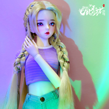 Peluca BJD SD Chica Dorado Claro / Trenzas Negras Cabello