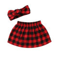 2Pcs Christmas Newborn Baby Girls Plaid Skirt +Headband Outfits Set Clothes Red