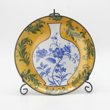 P003-1: Custom Boho Decor Gold Plate - Blue and White Ceramic Wall Plate
