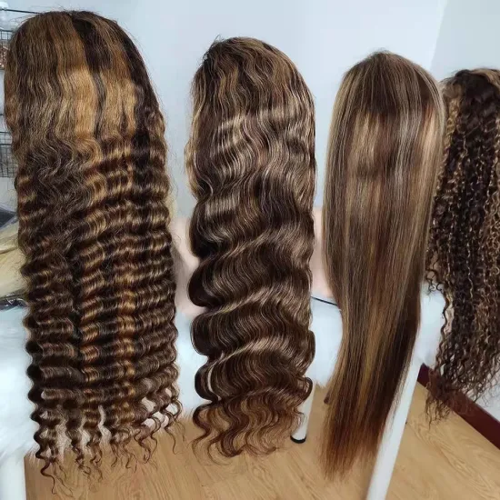 Glueless Highlight 26inch Water Wave Hair Wigs,Brazilian Virgin Lace Front Wig,Natural Pre-plucked Hairline Lace Frontal Wigs