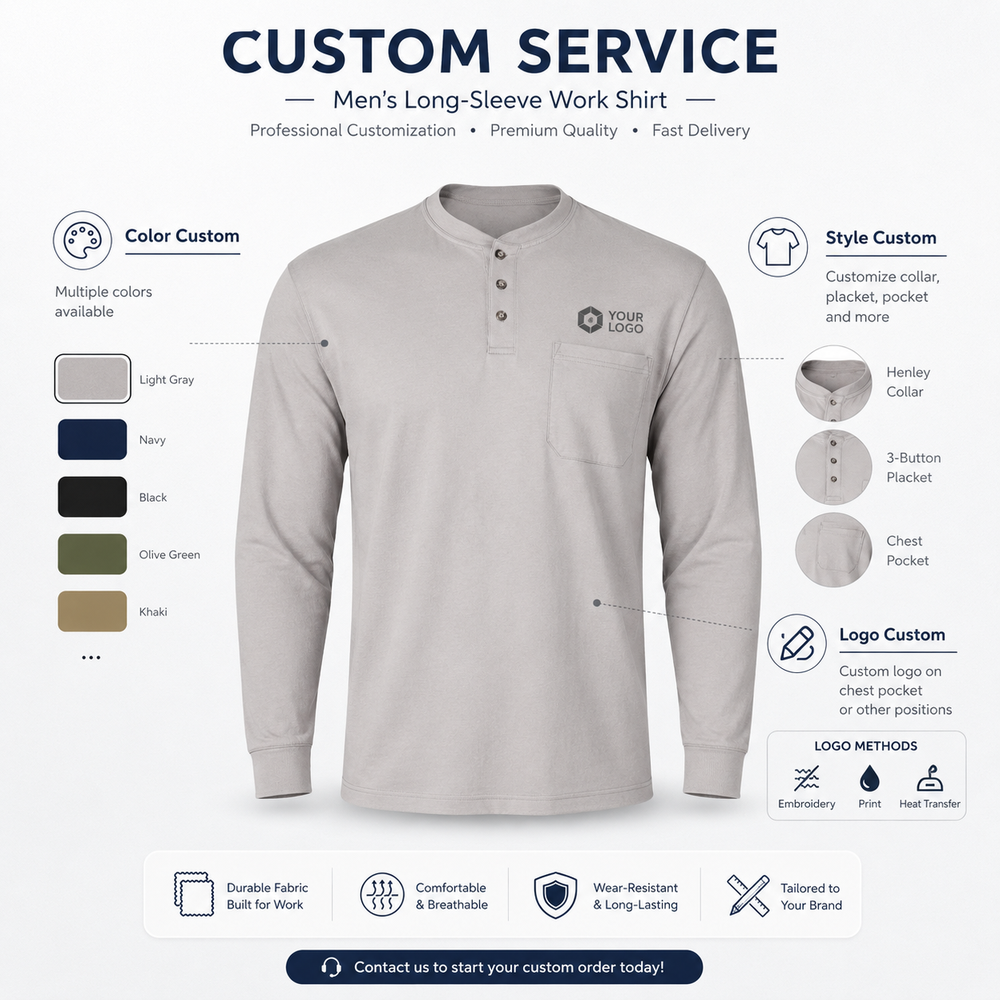 Men's Long Sleeve Henley Shirt Uniform