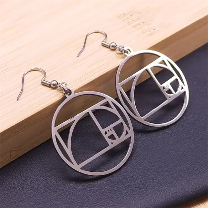 Fibonacci Sequence Golden Ratio Dangle Earrings Stainless Steel Geometric Jewelry