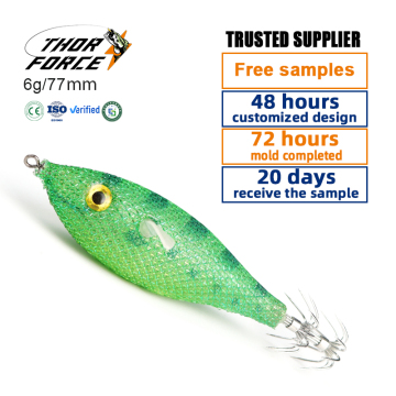 THORFORCE 77mm Handmade Wooden Shrimp Jig for Squid Wholesale