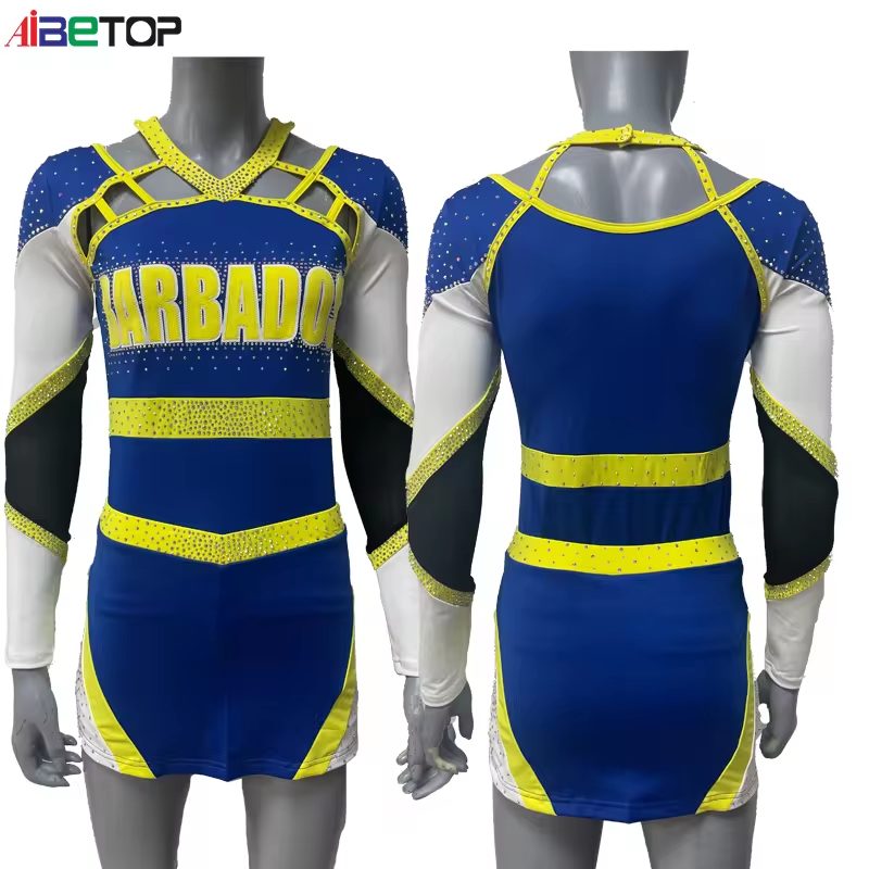 Custom All Star Cheerleading Uniforms Blue White Long Sleeve Cheerleading Uniforms2