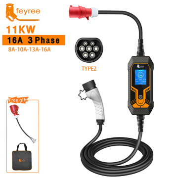Feyree 11KW Type 2 Portable EV Charger with CEE 5-pin 16A Socket