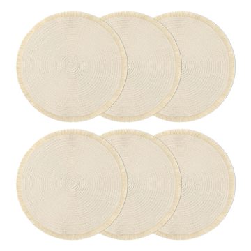 Washable Braided Beige Placemats with Fringe for Dining Table Decor