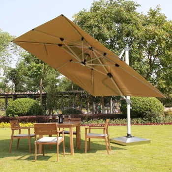 3.5x3.5M Large Roman Parasol Umbrellas: Outdoor Restaurant and Patio Décor with Aluminum Cantilever Design and Integrated LED Lights