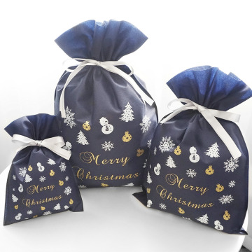 Blue Christmas Party Non-Woven Gift Drawstring Bag