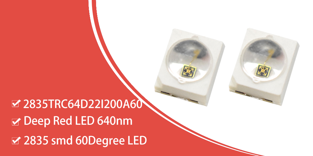 2835TRC64D22I200A60 LED 640nm Light Dome Lens SMD 2835 60-Degree