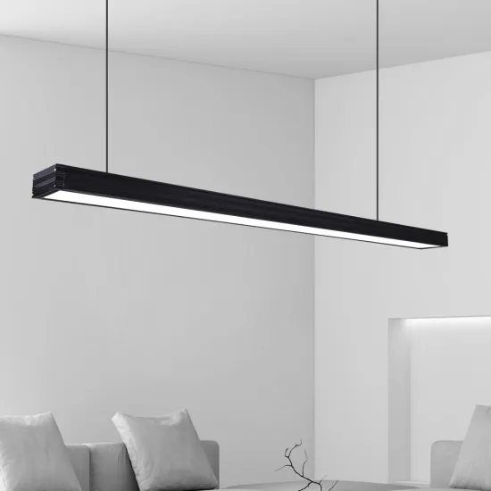 Black Thin Linear Suspended Gym Lighting 6500K Concealed Lens