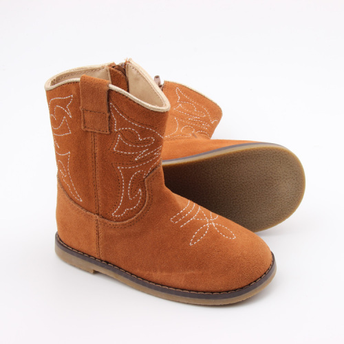 Botas de niños con suela de goma de cuero auténtico bordado unisex