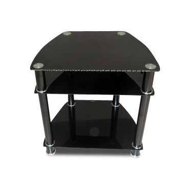 Promote TV Stand, Made of 6/5/5mm Tempered Glass and Powder-coated Metal Tube