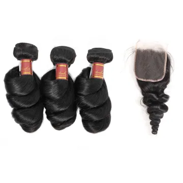 Huashuo Highest Discounts Brazilian Hair Loose Wave Bundles With Closure100% Virgin Human Hair Extensions Hair Closure