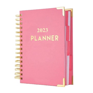 2023 personalizzabile A5 Pink Spiral Bound Weekly &amp; Monthly Diary Journal Planner Agenda Notebook con angoli d'oro