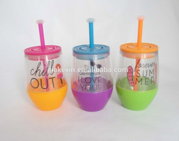 Double Wall Plastic Mug With Colorful Straw and PVC/Paper Insert
