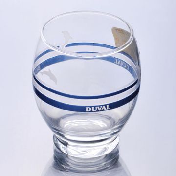 Shot Blown Glass with Decal Logo, Wine Barrel Shape