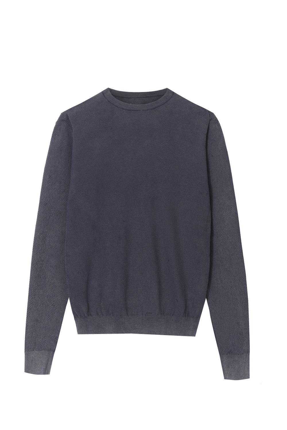 Pull-over à col rond en tricot teint en pièce Stone Wash pour hommes