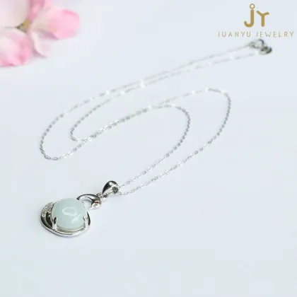 Wholesale Natural Stone Swans 925 Silver Pendant Jewelry Myanmar Jadeite Pendant Necklace