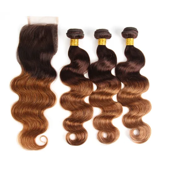 Top Grade Unprocessed Raw Virgin Brazilian Human Hair Extensions,4/30 Ombre Human Hair Weave Bundles With Closure