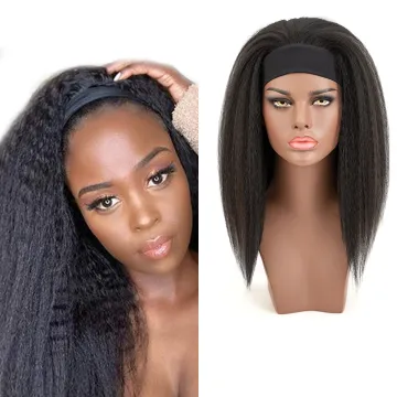 Factory Price Natural Black 16 Inches Machine Made Glueless Wig Synthetic Hair Wigs Yaki Straight Headband Wig