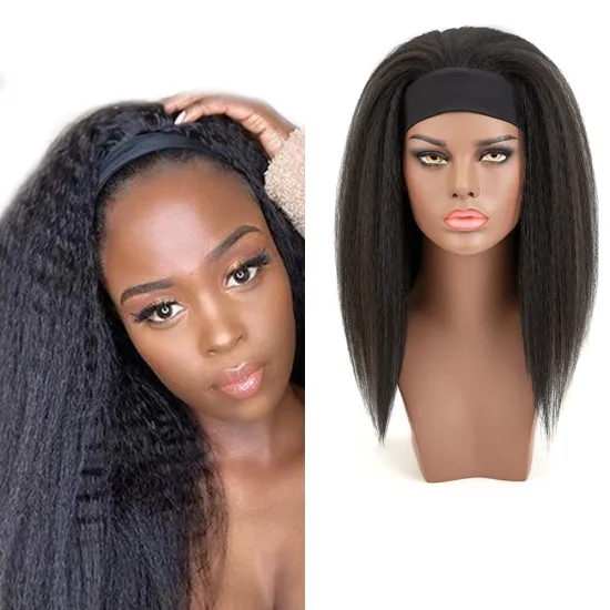 Factory Price Natural Black 16 Inches Machine Made Glueless Wig Synthetic Hair Wigs Yaki Straight Headband Wig