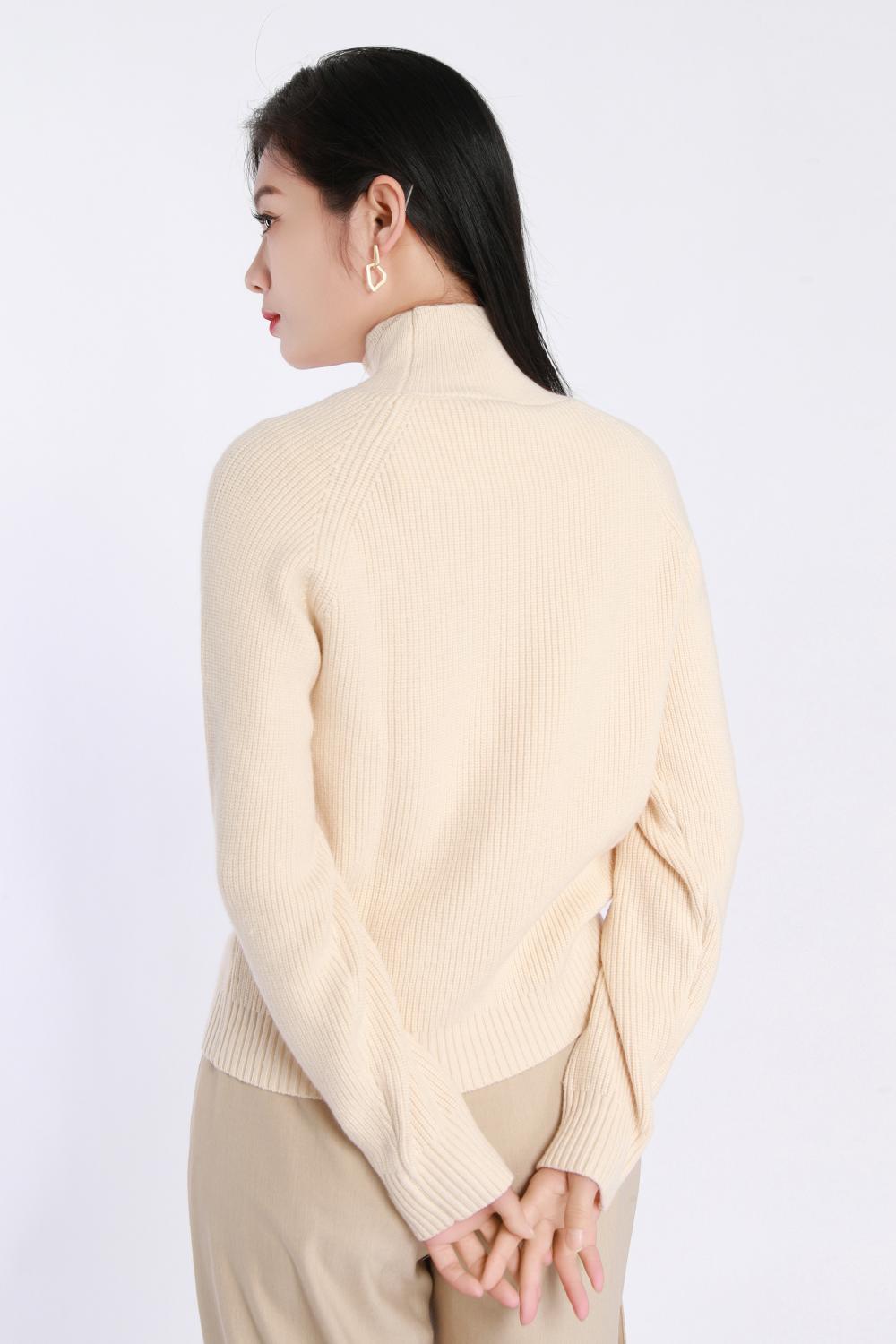 Standing Collar Long- sleeved Woolen Sweater