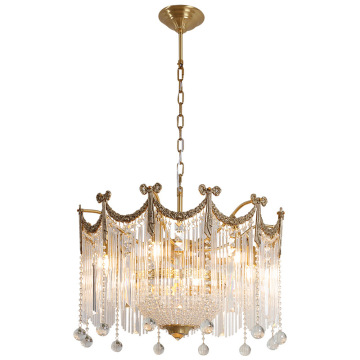 French Retro All-Copper Crystal Chandelier: American-European Luxury Design for Villa Living, Dining Rooms & Bedrooms